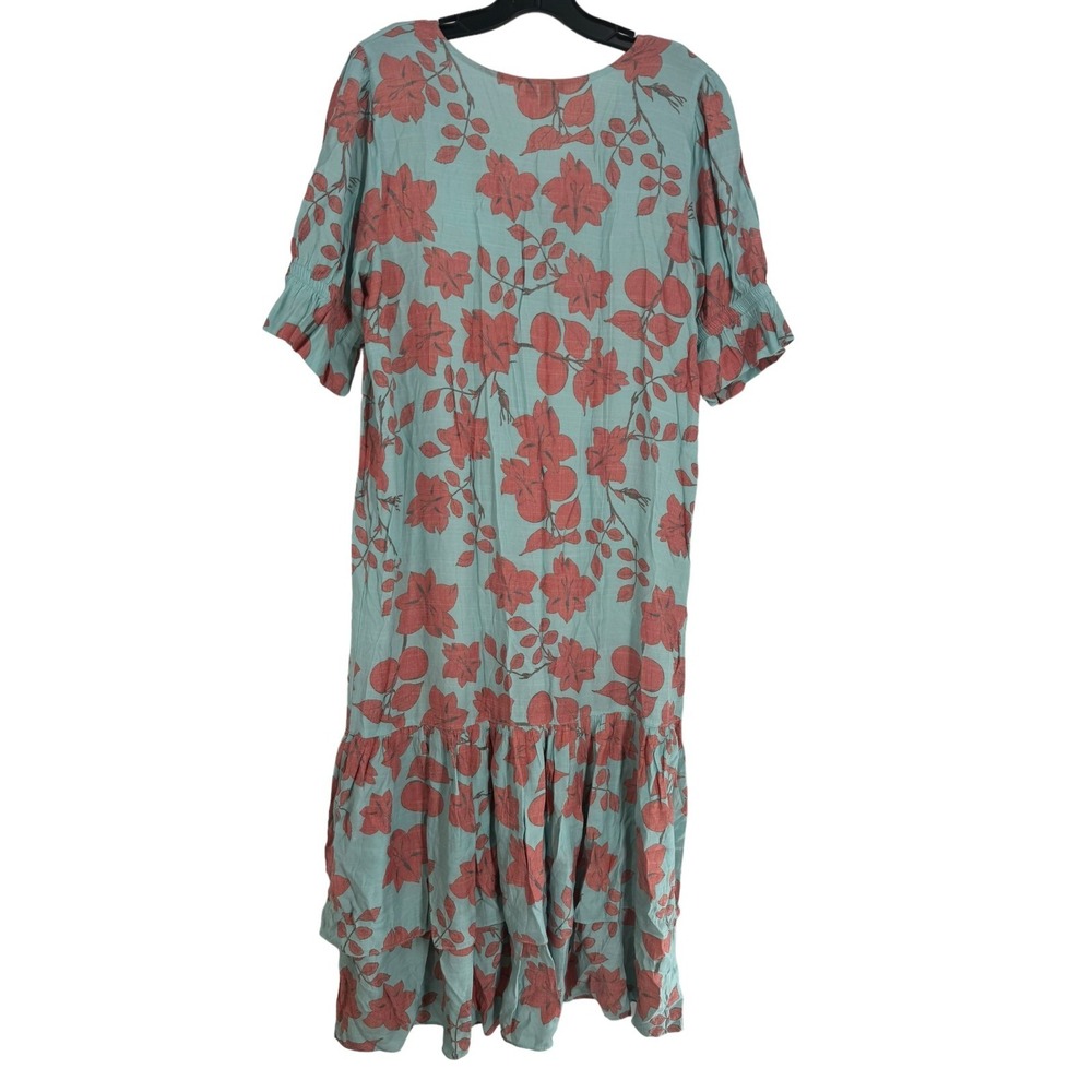Labo Rosa Women's Blue Botones Dress Floral Print V-Neck Ruffle Hem Size XL $275 - Picture 4 of 7